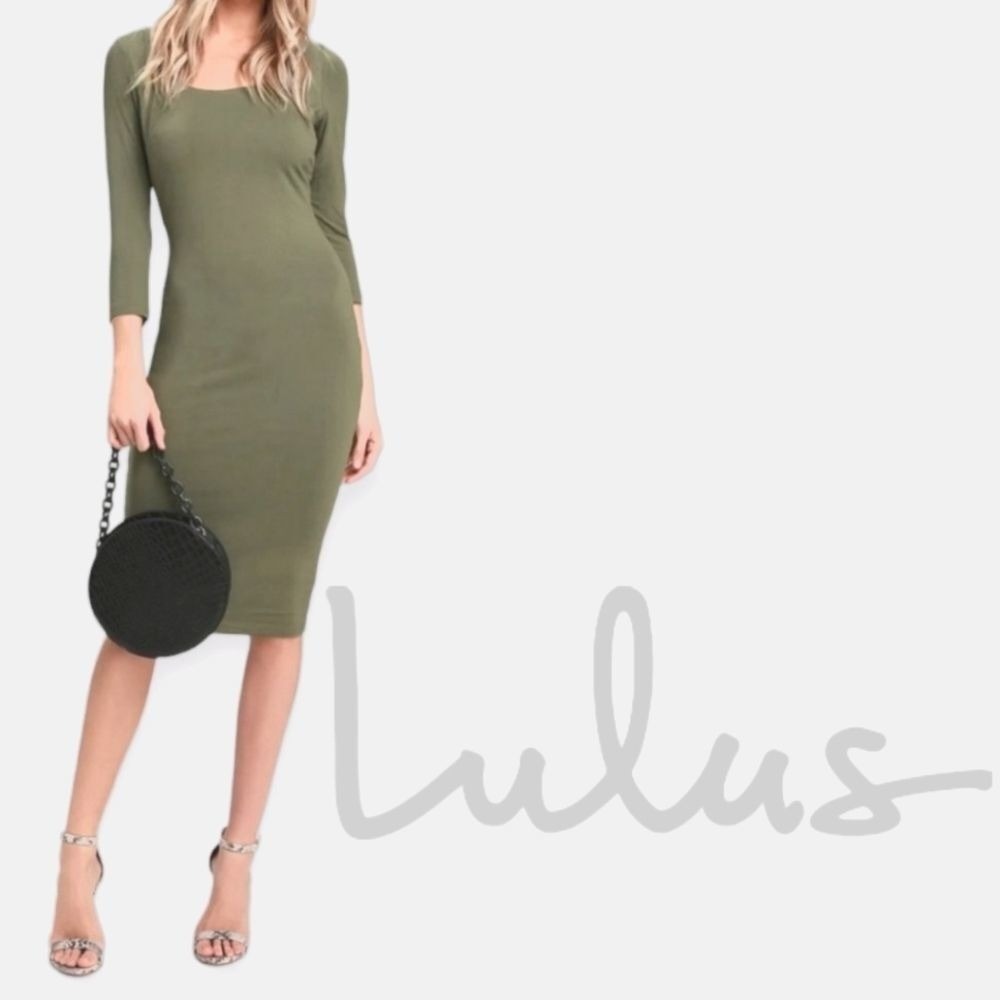Lulus Be‎ So Bold Bodycon Midi Dress Olive Green L